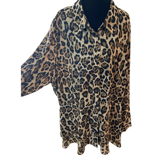 Lane‎ Bryant Leopard Print Blouse Sz 28 Button Front High Low Hem Long Sleeve - Picture 4 of 12
